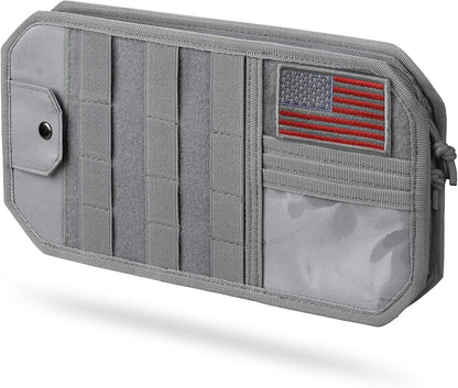 Molle Car Sun Visor Organizer with Zipper Storage Pouch & Glasses Holder, Auto Semi-Rigid MOLLE Panel for Police Gear & Overland Accessories, Fit Most Cars, Trucks, Patrols & Vans