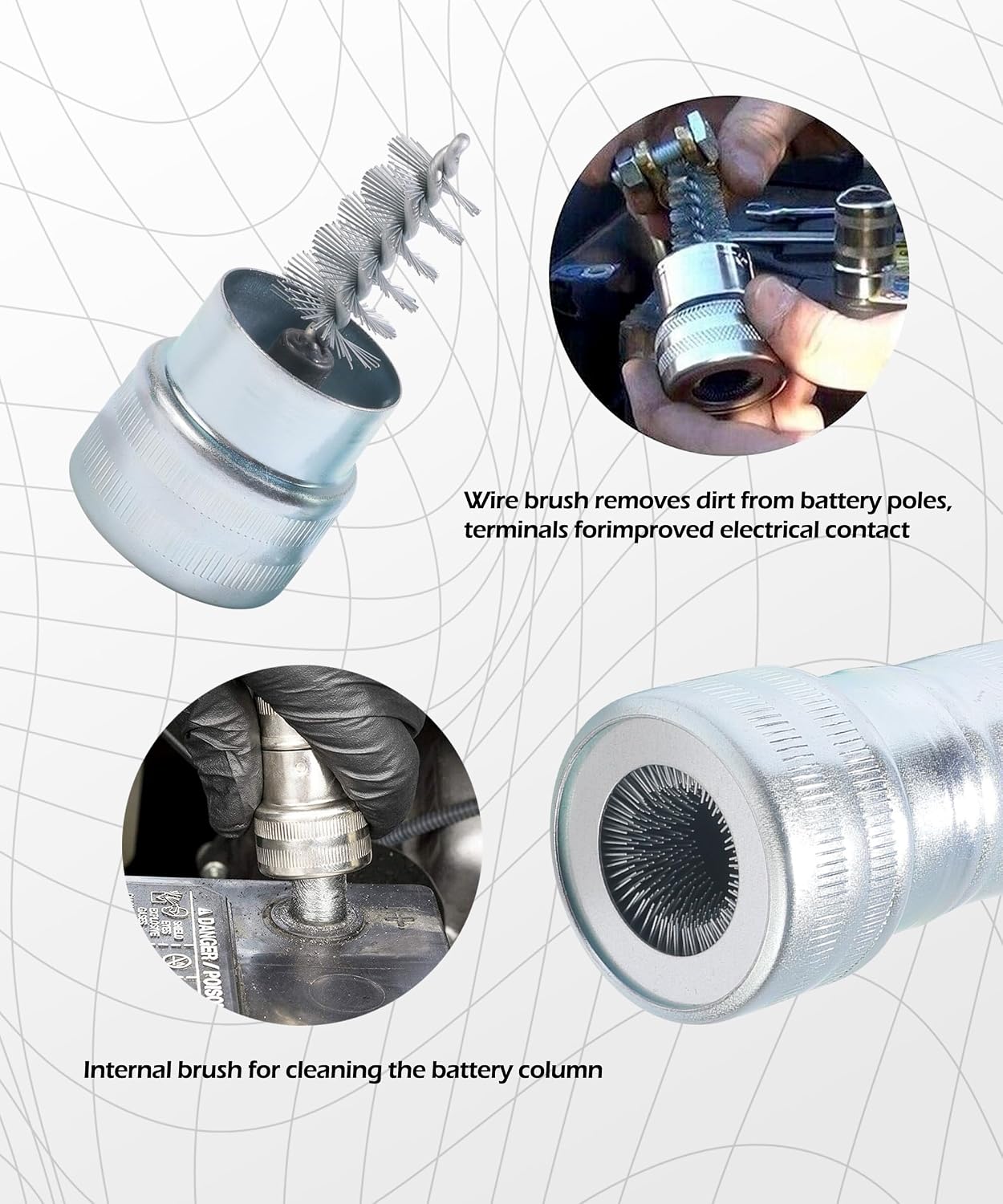SCUARI 2PCS Battery Terminal Cleaner,Car Accessories Metal Vehicle Battery Post Cleaner Bristle Tool,Battery Terminal Cleaning Brush for Cleaning Top/Side Post and Terminal Connector,Fit for Car,SUV