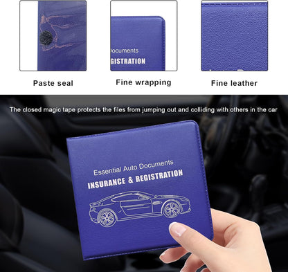 Yourkar 4PCS Car Registration Insurance Holder, Vehicle Glove Box Car Organizer with Magic Tape Closure, Driver License Keeper for Cars, Car Accessories (Big Car, Blue