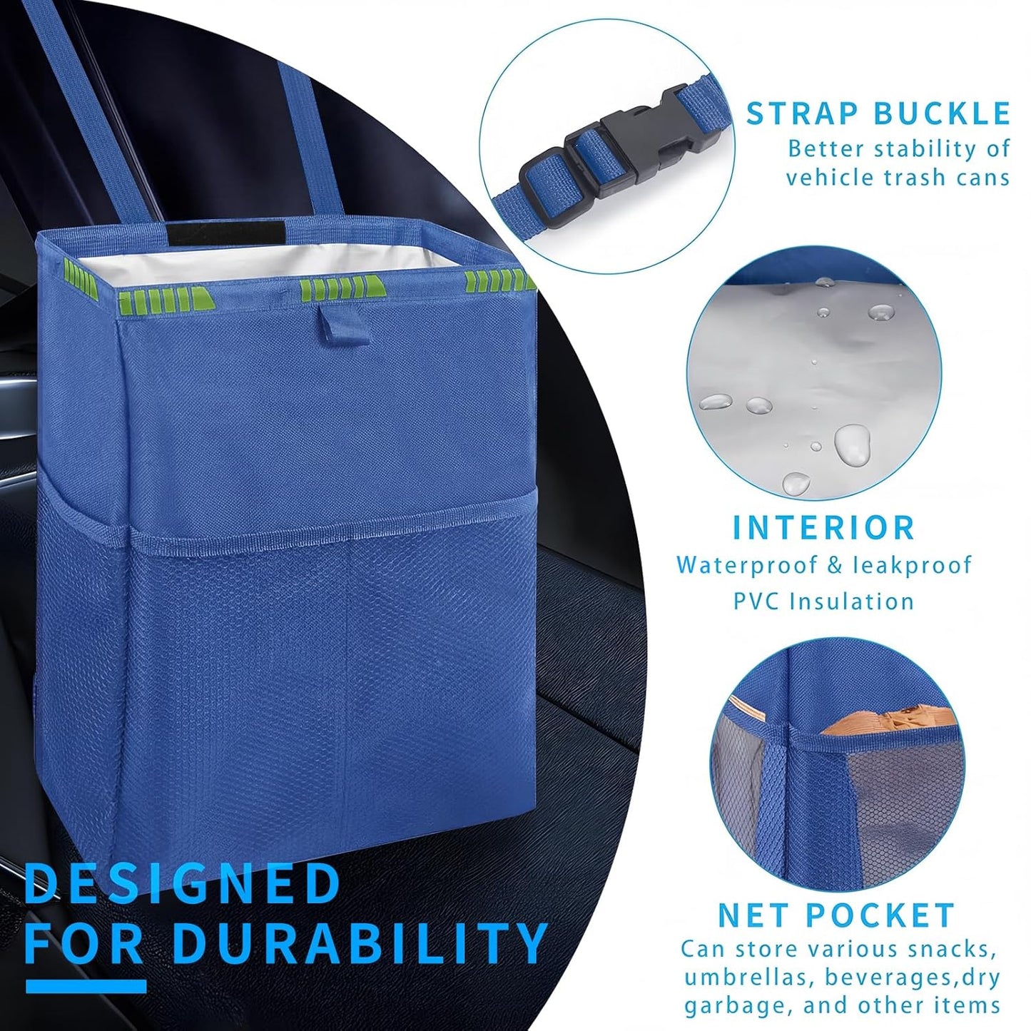 Homelove Car Trash Can, Leak-Proof Waterproof Trash Bin Collapsible Portable Auto Garbage Bag Large Capacity Trashcan Storage Bag Multipurpose Car Organizer Hanging (Black)