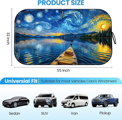 Fauson Car Windshield Sun Shade for Sedans, SUVs & Trucks Reflective UV Block Sunshade Visor Shield Foldable with Storage Bag Blocks Sun Heat to Keep Car Interior Cool, Front Window - L 57 x 32 W