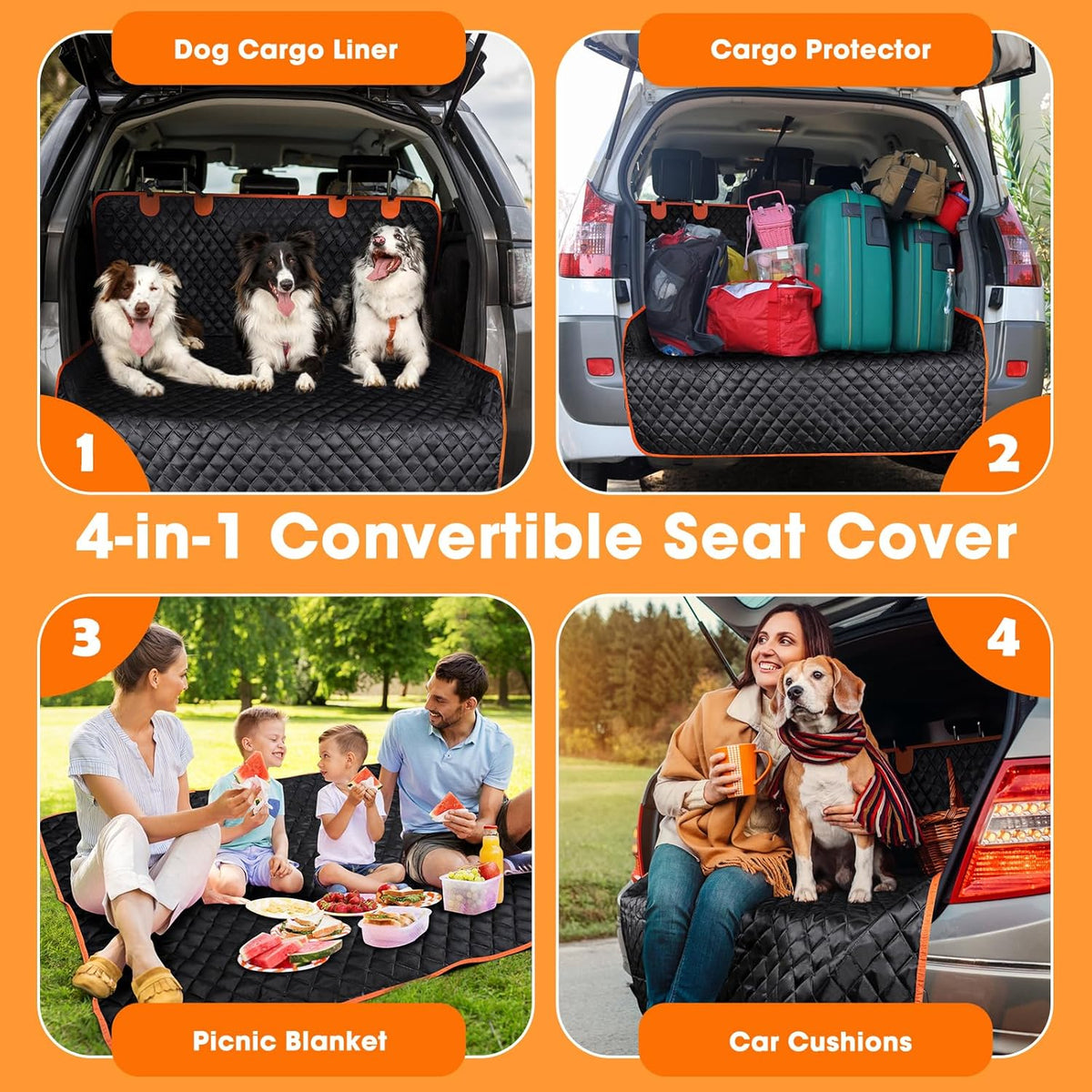 MIXJOY SUV Cargo Liner for Dogs, Waterproof Cargo Liner for SUV, Pet Dog Cargo Cover Mat with Bumper Flap Protector, Nonslip Car Trunk Mat for Sedans Vans, Universal Fit (90" L x 55" W)