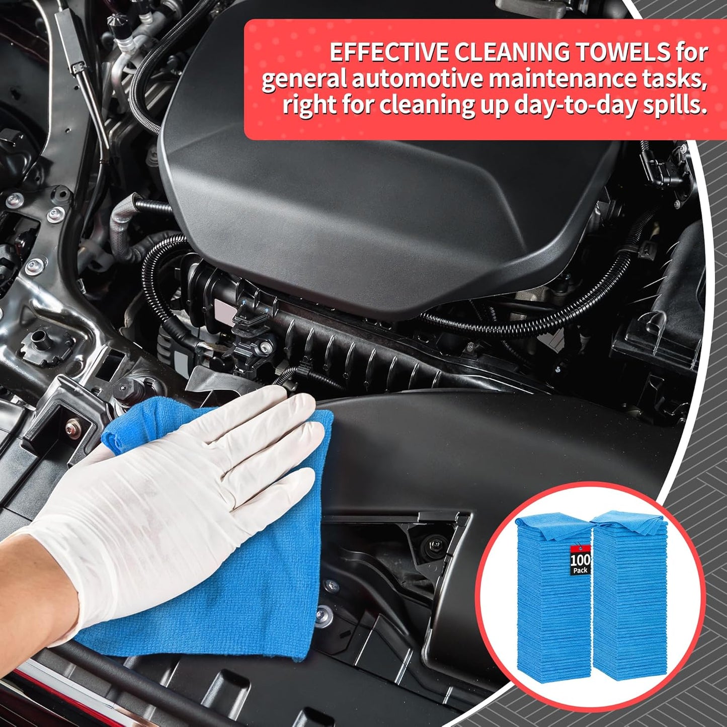 Microfiber Cleaning Cloth, 100 Pack Cleaning Rags Microfiber Towel Bulk Absorbent Lint-Free Wash Cloths, All-Purpose Shop Towels for Cars, Automotive, Garage, Home & Kitchen 11.5"*11.5"