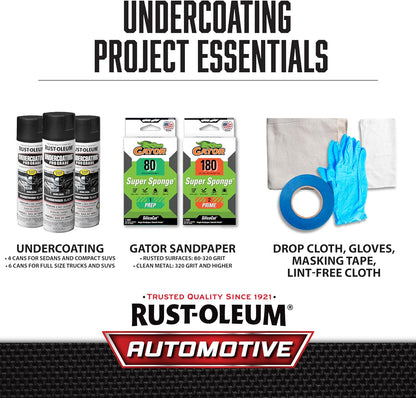 Rust-Oleum 248656 Professional Grade Rubberized Undercoating Spray, 15 oz, Black
