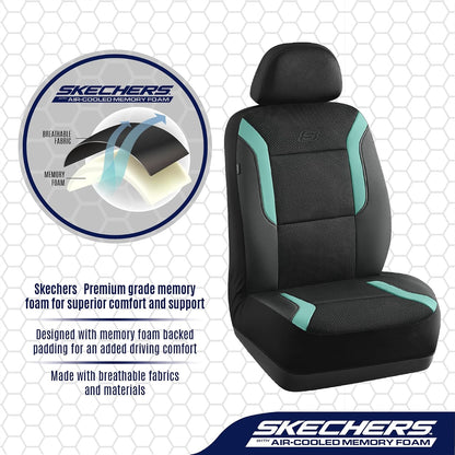 Skechers Memory Foam Seat Covers, Air Cool Mesh Thick Car Seat Covers, Car Seat Covers Front Seats Airbag Compatible, Universal Automotive Comfort for Most Cars, Vans, Trucks, SUV,Black