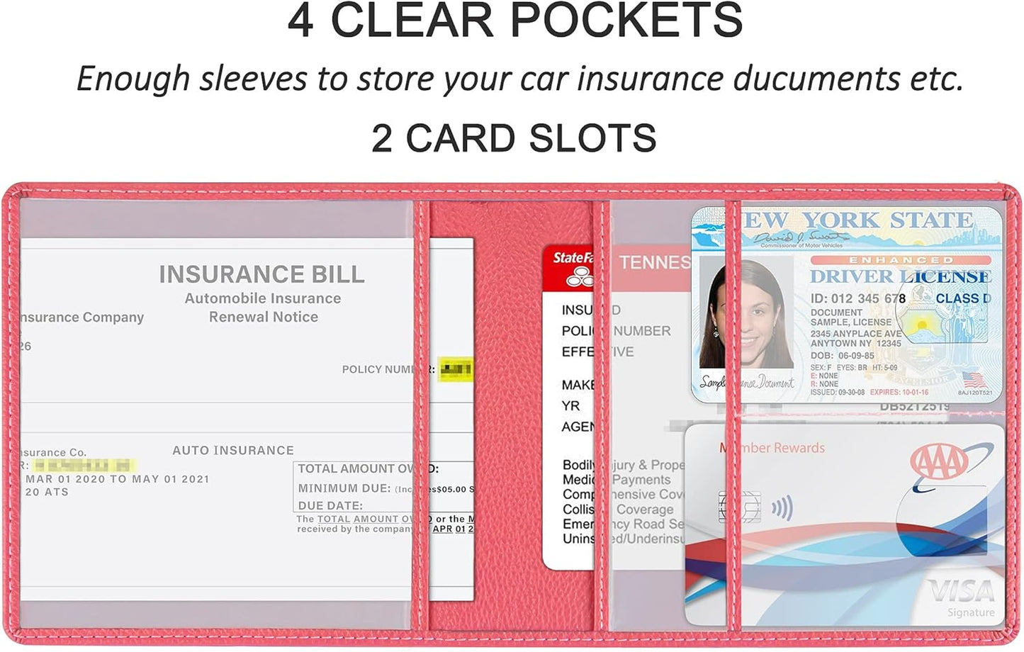 Car Registration and Insurance Holder, Premium PU Leather Vehicle Glove Box Car Organizer Men Women Wallet Accessories Case for ID, Driver's License - Blue
