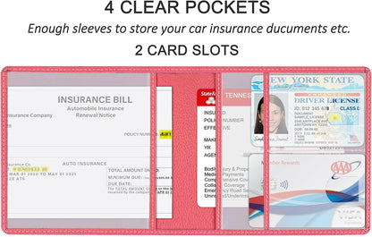 Car Registration and Insurance Holder, Premium PU Leather Vehicle Glove Box Car Organizer Men Women Wallet Accessories Case for ID, Driver's License - Blue