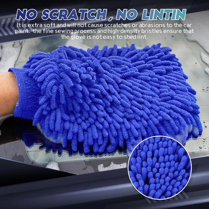 wuyaoyao 2PCS Car Wash Mitt, 10.14"×7.12" Chenille Microfiber Car Wash Mitts, Scratch-Free & Lint-Free, Absorbent Double Sided Clean Glove for Cars Cleaning, Auto Cleaning Supplies (Orange)