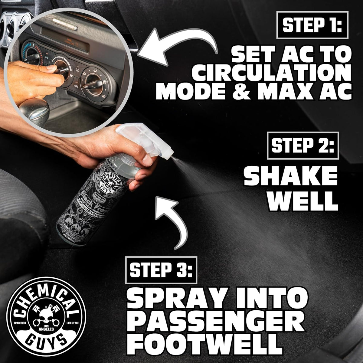Chemical Guys AIR_224_04 Black Frost Air Freshener and Odor Eliminator, (Great for Cars, Trucks, SUVs, RVs, Home, Office, Dorm Room & More) 4 fl oz