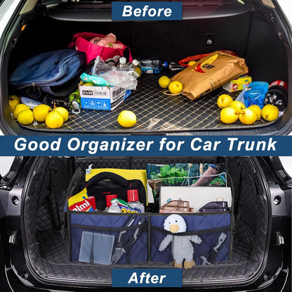 Deosk Car Trunk Organizer for SUV, Car Organizers and Storage with Reinforced Handles, Car Accessories for Women/Men 50LWaterproof Polyester Trunk Organizer, Black