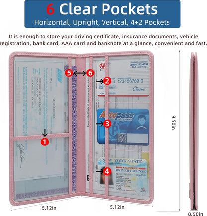 Premium Car Registration & Insurance Card Holder with Magnetic Closure & Clear Pockets, Glove Box Organizer for Documents, Driver's License (Reticulated black)