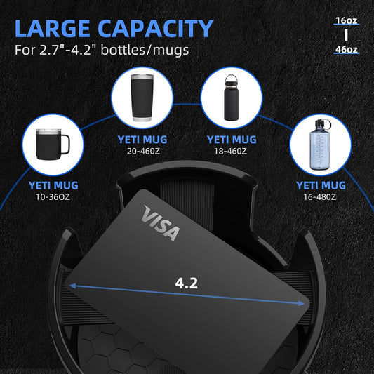 DYLEN Car Cup Holder Expander with Adjustable Base, Fits 16–46oz Bottles | Expandable base fits 2.5"–3.8" cup holders; secures Yeti, Owala 16–46oz bottles; 99% phones; anti‑slip tabs prevent spills.