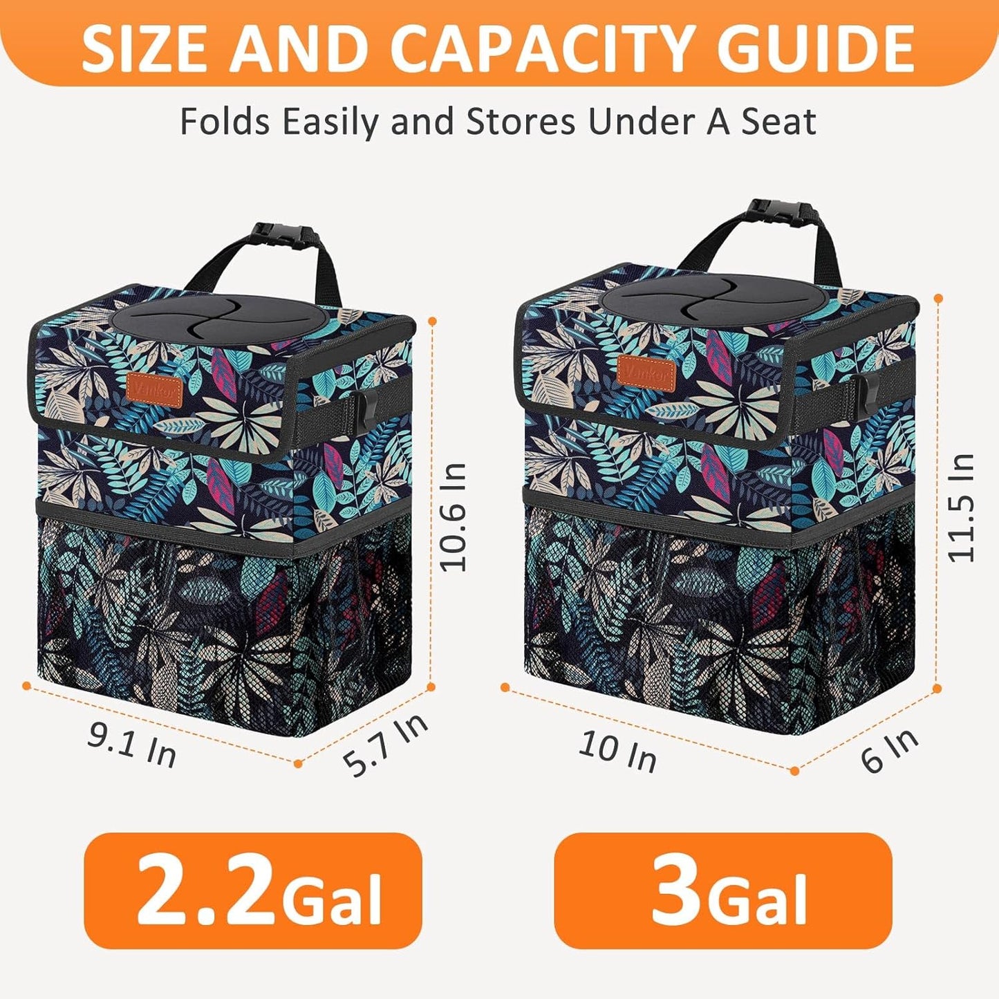 Vankor Car Trash Can Bin with Lid Hanging for Back Seat, Car Accessories for Women Men Leak Proof Automotive Garbage Cans Leakproof Vehicle Trash Can for Truck SUV Black