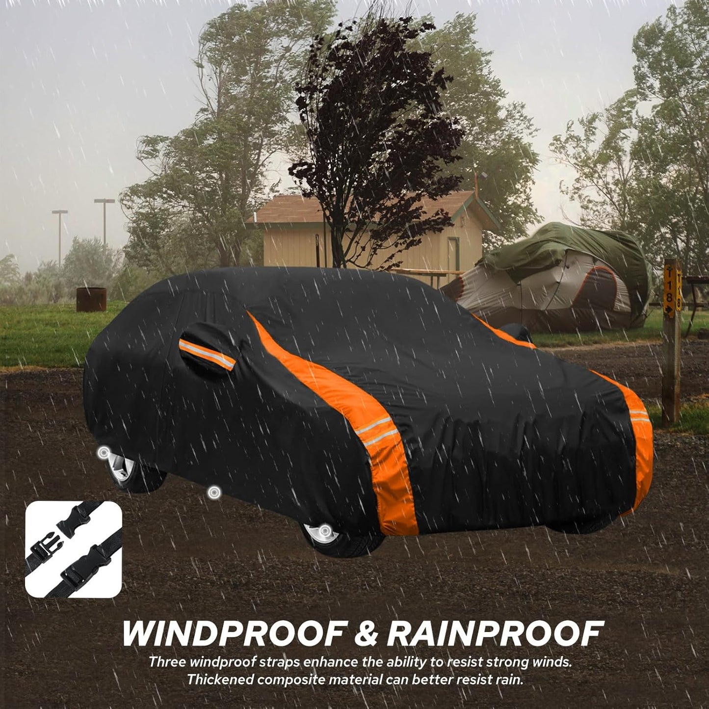 10-Layer Car Cover Waterproof All Weather for Automobiles, Soft Cotton Lining Outdoor Full Covers with Door Zipper, Universal Fit for Sedan 196"-208" L, Size A6 (See Size Chart)