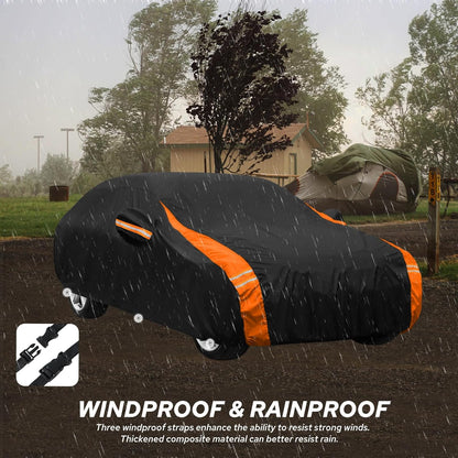 10-Layer Car Cover Waterproof All Weather for Automobiles, Soft Cotton Lining Outdoor Full Covers with Door Zipper, Universal Fit for Sedan 196"-208" L, Size A6 (See Size Chart)