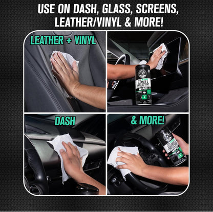 Chemical Guys Total Interior New Car Smell Cleaner & Protectant Wipes – All-in-One Interior Cleaning Wipes for Dashboards, Vinyl, Leather, Fabric & Glass – Cleans & Protects, New Car Scent, 30 Ct