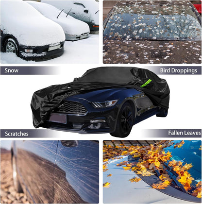 Car Cover Waterproof All Weather for Automobiles, Outdoor Full Exterior Covers for Sedan Black(Suggest Car Length from 194"-208")