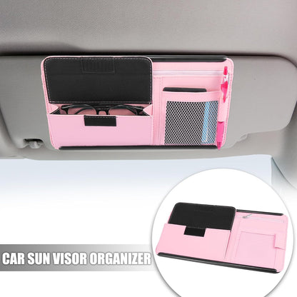 X AUTOHAUX Black Universal Car Sun Visor Organizer Sunglasses Case Storage Pocket Hook and Loop Tape ABS PU Leather for SUV RV Truck
