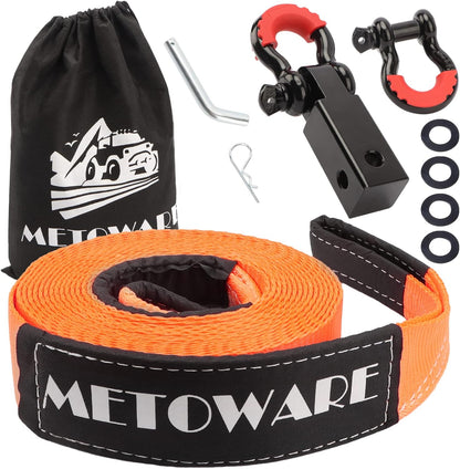 METOWARE Recovery Tow Strap Kit 3" x 20ft, Heavy Duty Recovery Strap 35,000lbs Break Strength with 3/4" D Ring Shackles(2pcs) & Storage Bag, Emergency Off Road Towing Rope for SUV, UTV, ATV, Truck