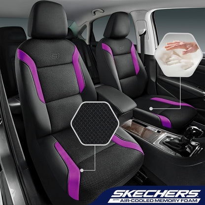 Skechers Memory Foam Seat Covers, Air Cool Mesh Thick Car Seat Covers, Car Seat Covers Front Seats Airbag Compatible, Universal Automotive Comfort for Most Cars, Vans, Trucks, SUV,Black