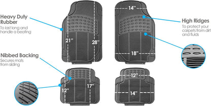 FH Group Automotive Floor Mats Solid ClimaProof for all weather protection Universal Fit Trimmable Heavy Duty fits most Cars, SUVs, and Trucks, 3pc Full Set Black