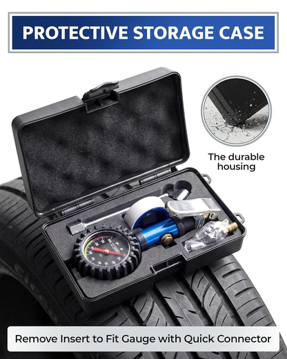 GERCHWAY Tire Inflator with Pressure Gauge and Longer Hose - Most Accurate, Heavy Duty Air Chuck with Gauge for Air Compressor Tire Inflator Attachment - 100PSI