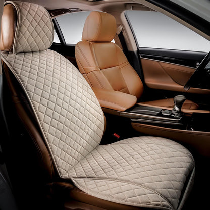 IVICY Faux Linen Front Car Seat Cover – Non-Slip Bucket Seat Protector for Most Cars, SUVs, Vans & Trucks – 1 Seat Cover, Machine Washable, Side-Airbag Friendly, Light Beige
