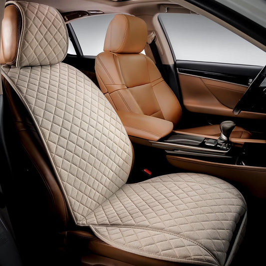 IVICY Faux Linen Front Car Seat Cover – Non-Slip Bucket Seat Protector for Most Cars, SUVs, Vans & Trucks – 1 Seat Cover, Machine Washable, Side-Airbag Friendly, Light Beige