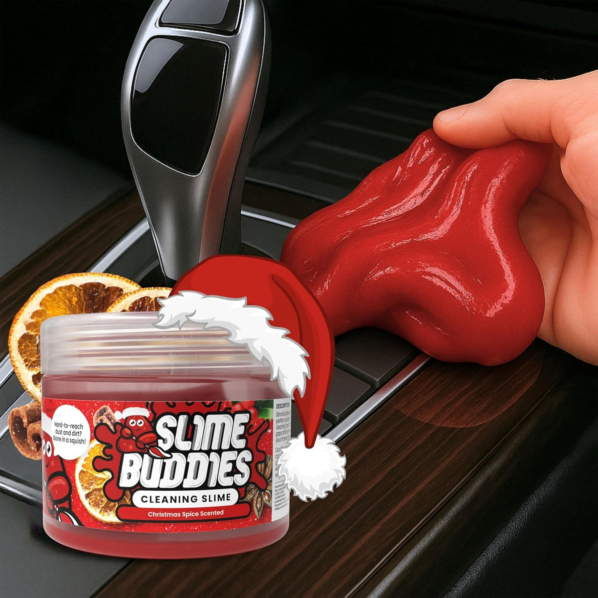 Slime Buddies Car Cleaning Gel Putty - Strawberry Scented Interior Detailing Tool for Cup Holders, Air Vents & Keyboard - Reusable Auto Detailing Accessories - Dust Remover Goop - Gifts for Men Women
