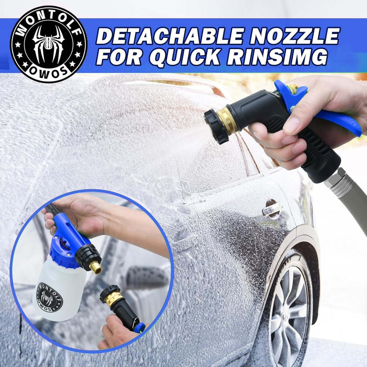 Car Wash Foam Gun Foam Sprayer - Foam Cannon Garden Hose- Car Wash Kit - Snow Foam Blaster with Microfiber Wash Mitt + Storage Bag - Car Accessories for Men