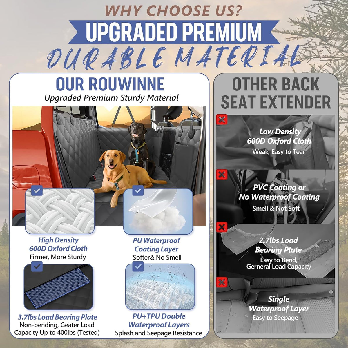 Back Seat Extender for Dogs-Large Space, Dog Car Seat Cover Hard Bottom Holds 420lbs, Sturdy Backseat Extender for Dogs,Upgraded Waterproof Pet Car Bed Dog Hammock for Car, SUV,Truck, Black