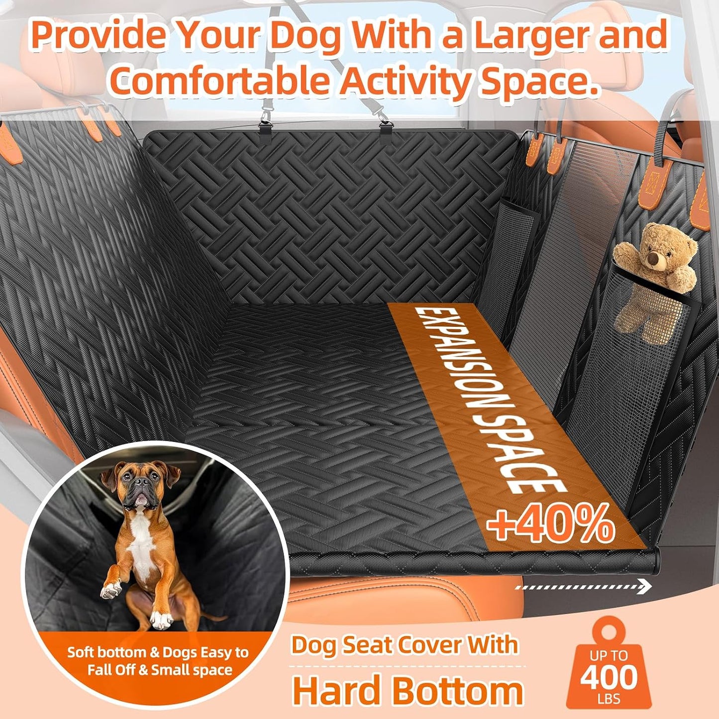 Back Seat Extender for Dogs,Hard Bottom Car Seat Cover for Dogs with Mesh Window,Waterproof Backseat Pet Cover Hard Bottom-Dog Car Seat Cover for Back Seat Dog Hammock for Car/SUV
