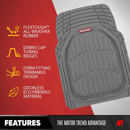 Motor Trend FlexTough 4-Piece Heavy Duty Floor Mats for Cars Trucks SUVs, Automotive Floor Mats Car Mats Full Set Front, Rear & Cargo, Trim-To-Fit Semi-Custom Deep Dish All Weather Rubber Mats - Black