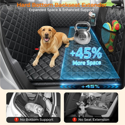 URPOWER 2026 Upgraded Back Seat Extender for Dogs - Large Hard Bottom Dog Car Seat Cover Holds 550lbs, Waterproof Dog Hammock Pet Bed with High-Density Foam Non-Slip Backseat Protector