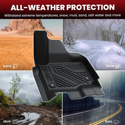 LASFIT Floor Mats for Ford F-150 2021-2026 | F150 Lightning 2022-2025 SuperCrew (Rear w/Fold Flat Storage) Carpet Floor All Weather Car Liners TPE Truck Mats - 1st and 2nd Row, 3pcs Black