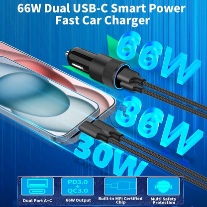 【MFi Certified】iPhone 17 Car Charger Fast Charging, Braveridge 75W USB C PD&QC Car Power Cigarette Lighter USB Charger with 6FT Type C Coiled Cable for iPhone 17/17 Pro Max/16/15/Galaxy S26/S25/Pixel