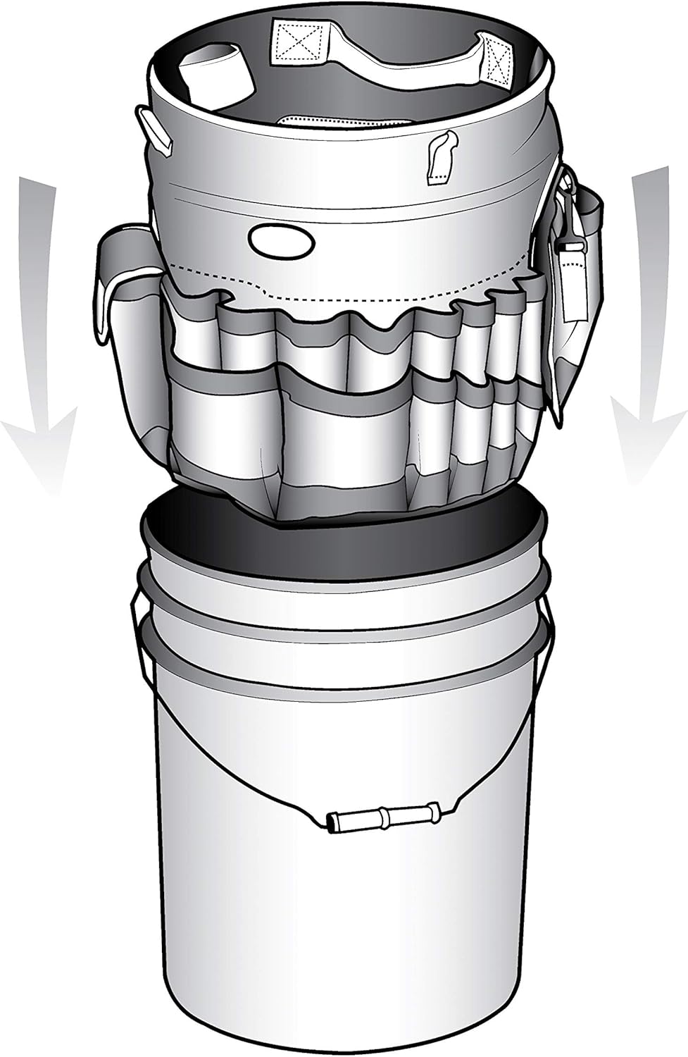 Bucket Boss Auto Boss Wash Boss Organizer for a 5 Gallon Bucket, with Fast-Drying, Exterior Mesh Pockets for Car Supplies, Allowing for Soap and Water in the Bucket, in Black, AB30060