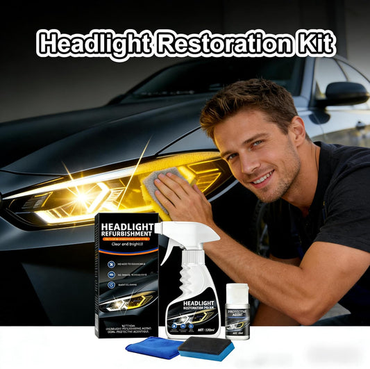 10X Brighter Headlight Restoration Kit - Pro Grade Headlight Cleaner & Sealant, Fixes Yellowed Cloudy Lenses to Crystal Clear in 5 Mins, Car Accessories Car Cleaning Supplies for Night Driving Safety