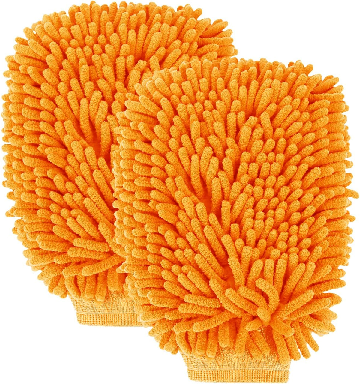wuyaoyao 2PCS Car Wash Mitt, 10.14"×7.12" Chenille Microfiber Car Wash Mitts, Scratch-Free & Lint-Free, Absorbent Double Sided Clean Glove for Cars Cleaning, Auto Cleaning Supplies (Orange)