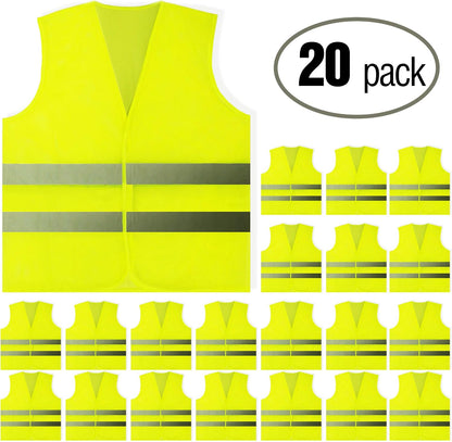 PeerBasics Safety Vests 10 Pack - Yellow Reflective High Visibility, Hi Vis Silver Strip, Men Women, Work, Cycling, Runner, Surveyor, Volunteer, Crossing Guard, Road, Construction, Neon (Mesh, 10)