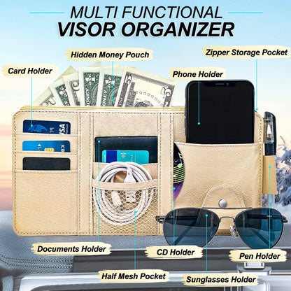 Keedolla Car Sun Visor Organizer, Truck Visor Organizer Car Sun Storage Pocket Pouch Case Bag for Sunglasses, Cards, Pens and Document - Pink