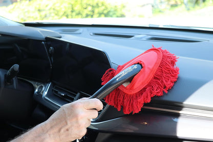 Classic California Car Duster Combo with Black Handles Original Wax-Treated Cotton Mop for Scratch-Free Dust Removal, Includes Mini Dash Duster & Storage Bag for Auto Detailing 86445 | Wax Treated Mop, Attractive Black Handles, Carryin Case