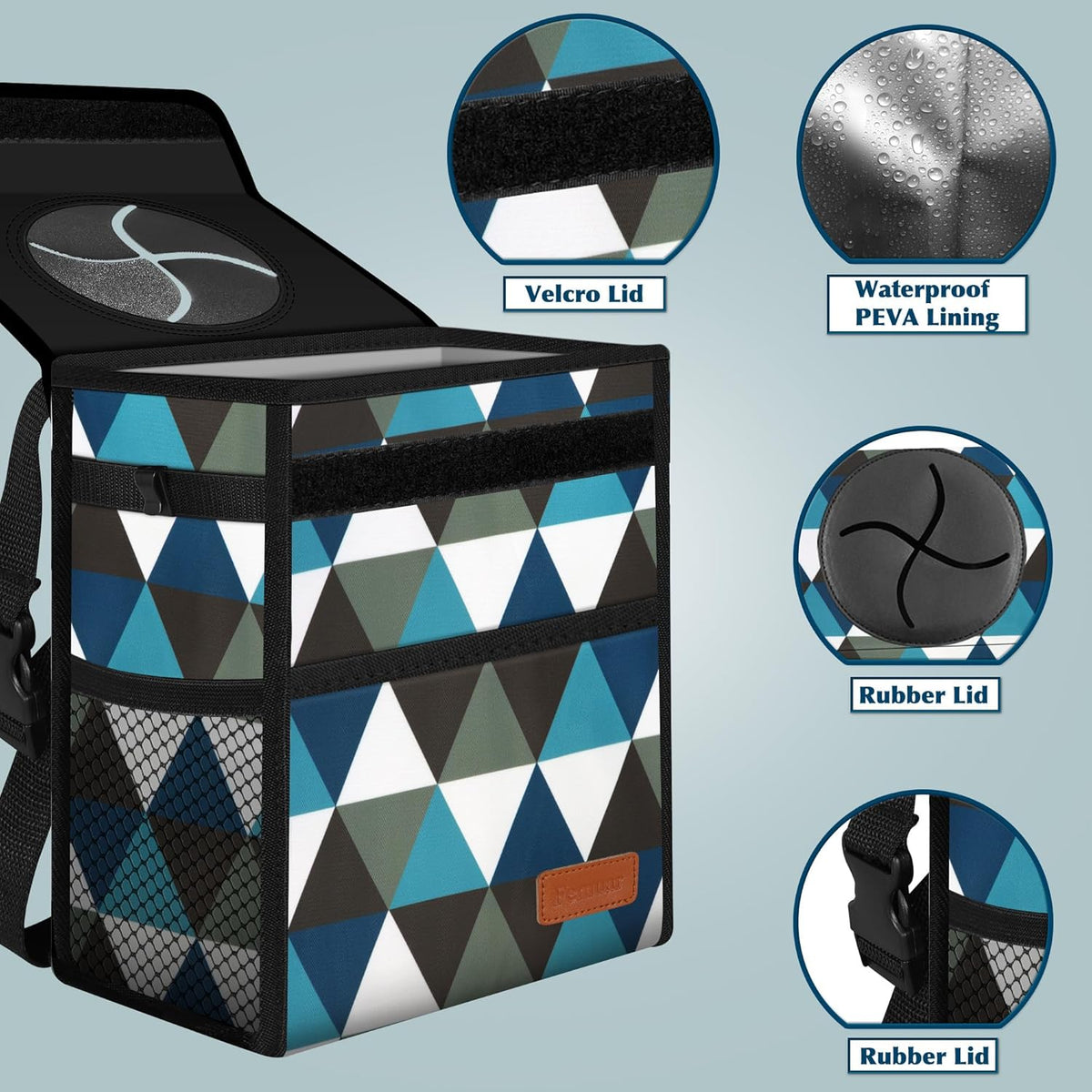 Femuar Leak Proof Car Trash Can with Lid - Waterproof Automotive Garbage Bin for SUVs, Collapsible and Portable Car Trash Bag, Black