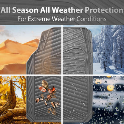 CAR PASS Rubber Car Mats, Waterproof Car Floor Mats All Weather,Car Mat Full Set 3 Piece, Automotive Floor Mat Trim to Fit for Cars Sedans SUVs Trucks, Anti-Slip Easy Clean, All Black