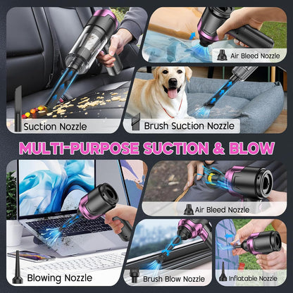 KMM Handheld Car Vacuum Cleaner, 9000Pa Vacuum Cleaner and Air Duster, 120W High Power Hand Held Vacuum with LED Light and Multi-Nozzles for Car, Home, Office, Pet