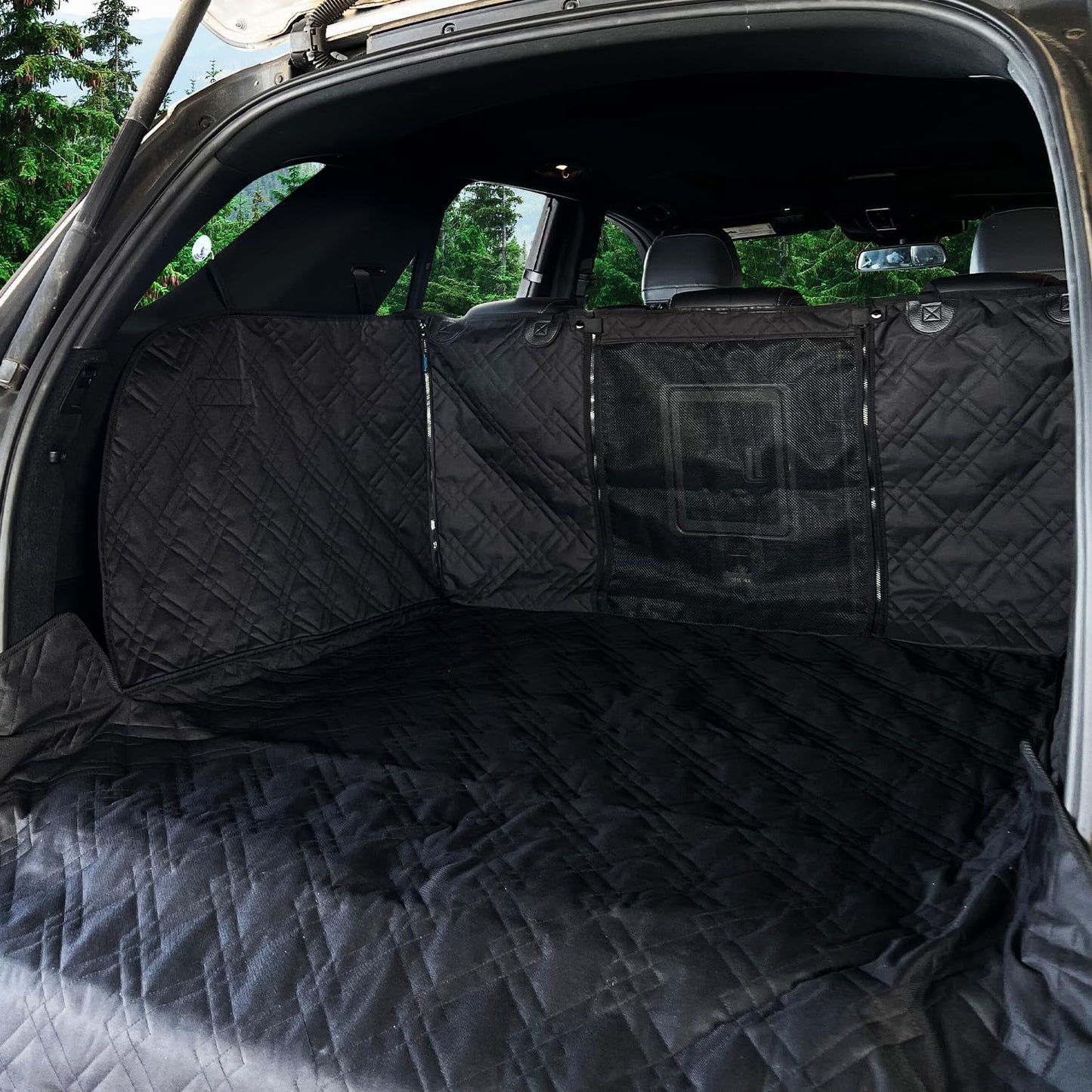 Bulldogology SUV Cargo Liner for Dogs 55"x82" Heavy Duty Pet Trunk Cargo Cover Area - Trunk Cover Car Protector for Dogs Waterproof Nonslip Mat - Dog Cargo Liner SUVs Vans Cars (Large, Black)