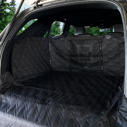 Bulldogology SUV Cargo Liner for Dogs 55"x82" Heavy Duty Pet Trunk Cargo Cover Area - Trunk Cover Car Protector for Dogs Waterproof Nonslip Mat - Dog Cargo Liner SUVs Vans Cars (Large, Black)