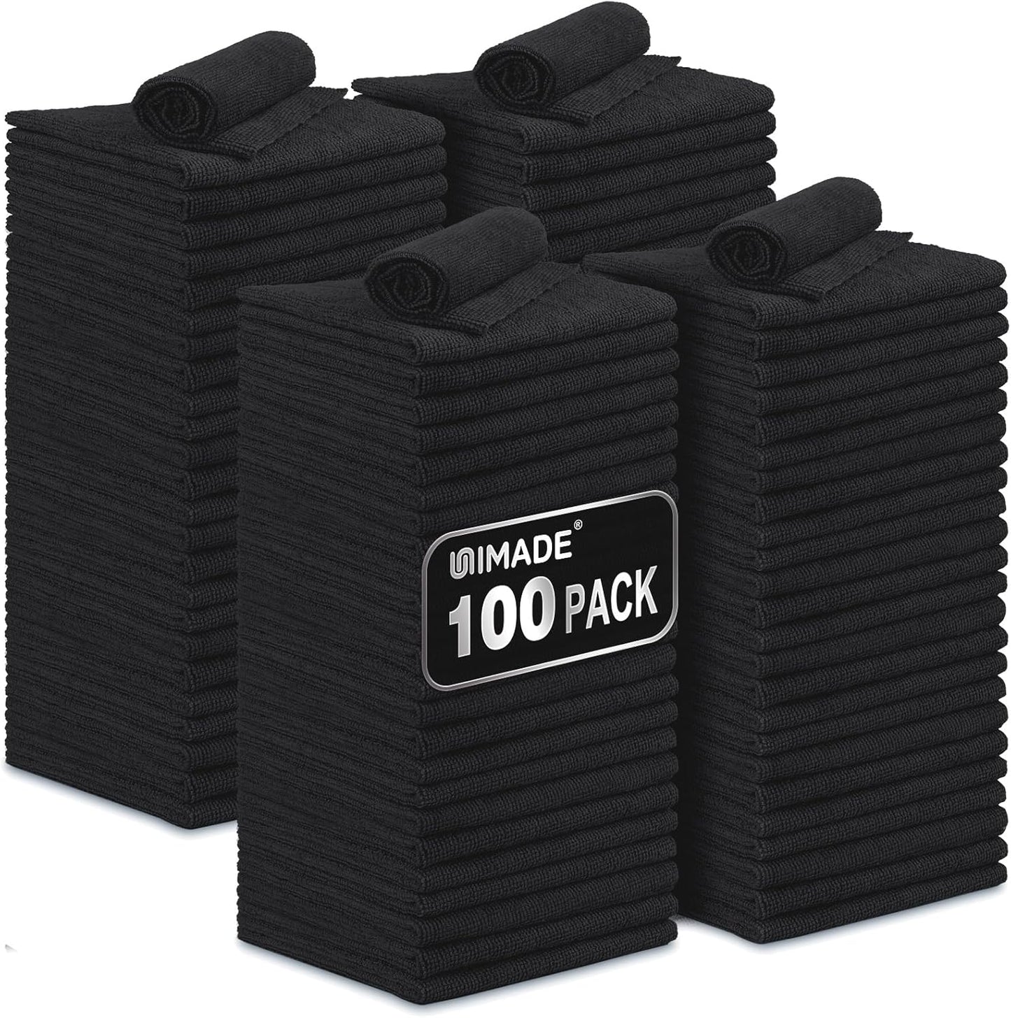 UNIMADE Microfiber Cleaning Cloth, 100 Pack Microfiber Towels for Cars Commercial Grade Work Rags Bulk Detailing Cloth for Automotive Bar Mechanic Restaurant Garage Housekeeping, 11.5"x 11.5", Grey