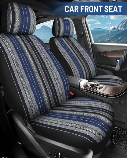 Baja Saddle Blanket Car Seat Covers Front Set, Washable Breathable Striped Woven Cloth Seat Covers for Cars, SUV, Truck, Airbag Compatible(Orange)