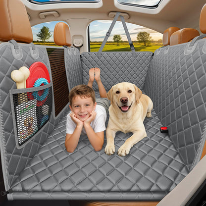 URPOWER Backseat Extender for Dogs - Hard Bottom Dog Car Seat Cover for Back Seat, Dog Hammock for Car and SUV, Pet Rear Seat Protector Dogs Travel Bed with Mesh Window